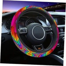 Abstract Texture Elastic Steering Wheel Cover Rainbow Colors One Size Multi1015