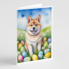 Caroline's Treasures Akita chasse aux œufs de Pâques paquet de 8 cartes de voeux DAC4918GCA7P