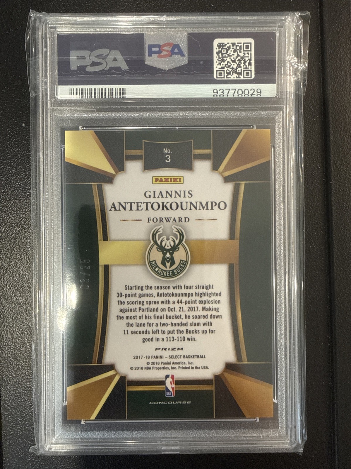 Panini Select 2017 Giannis Antetokounmpo Tie-Dye Prizm /25 #3 PSA 10 view 2
