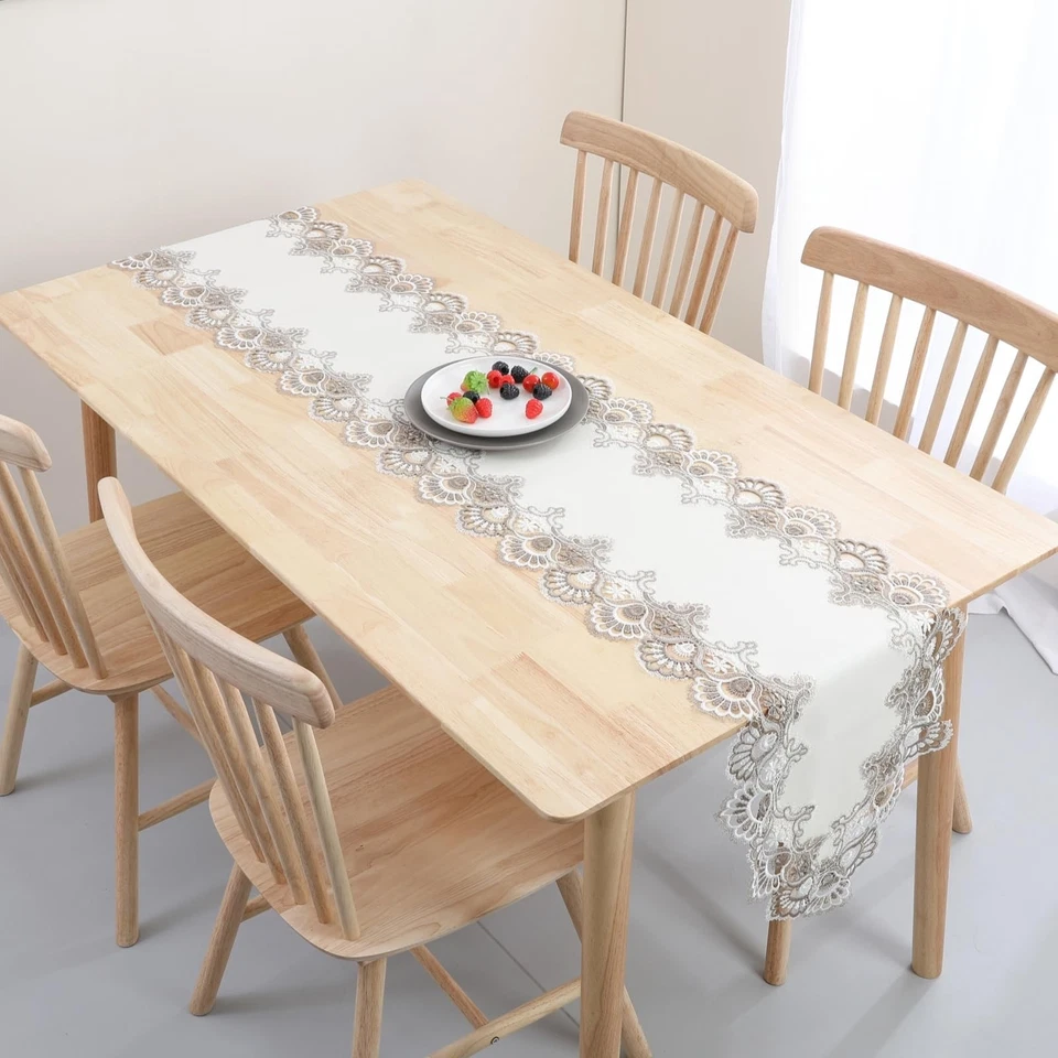 Vintage Lace Table Runner Macrame Embroidered Floral Table Runners for Kitche... - Image 2 of 4