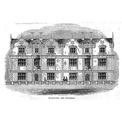 LONDON Staple Inn New Chambers - antiker Druck 1843