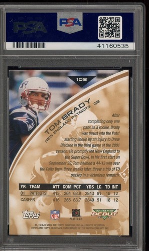 2002 Topps Debut #108 Tom Brady New England Patriots PSA 9 MINT - Picture 2 of 2