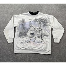 Vintage 90's NutCracker Women's Winter Cozy View Snow House Sweatshirt Size S