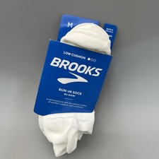 Brooks Run-In No Show 3 Pairs Unisex Running Socks White Size M New