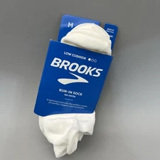 Brooks Run-In No Show 3 Pairs Unisex Running Socks White Size M New