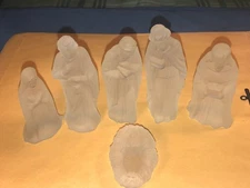 6 pc 4” Nativity Scene Christmas Manger Frosted Glass Crystal Figures Set