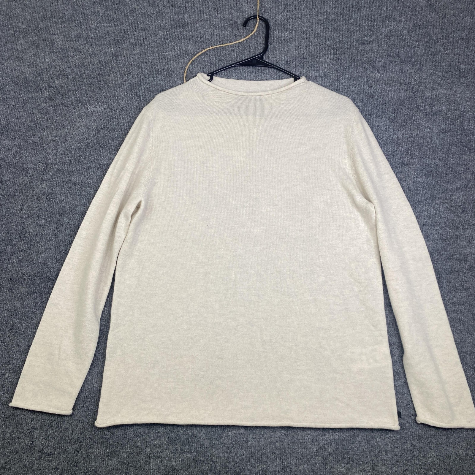 Sweater Mens Large Beige 100% Merino Wool Long Sleeve Pullover