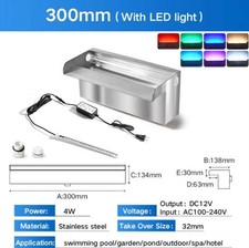 Pool Waterfall Fountain with LED Light Stainless Steel Rectangular Spa Cascade