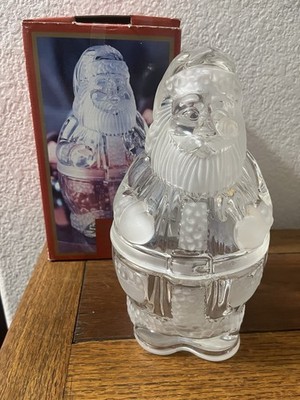 Gorham Germany Crystal Glass Santa Treat Jar Holiday Traditions 9 1/2'' Tall