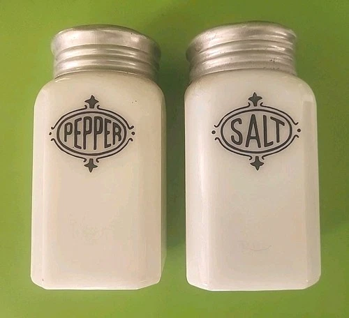 Vintage Hazel Atlas Milk Glass Salt And Pepper Shakers Dispensers MCM