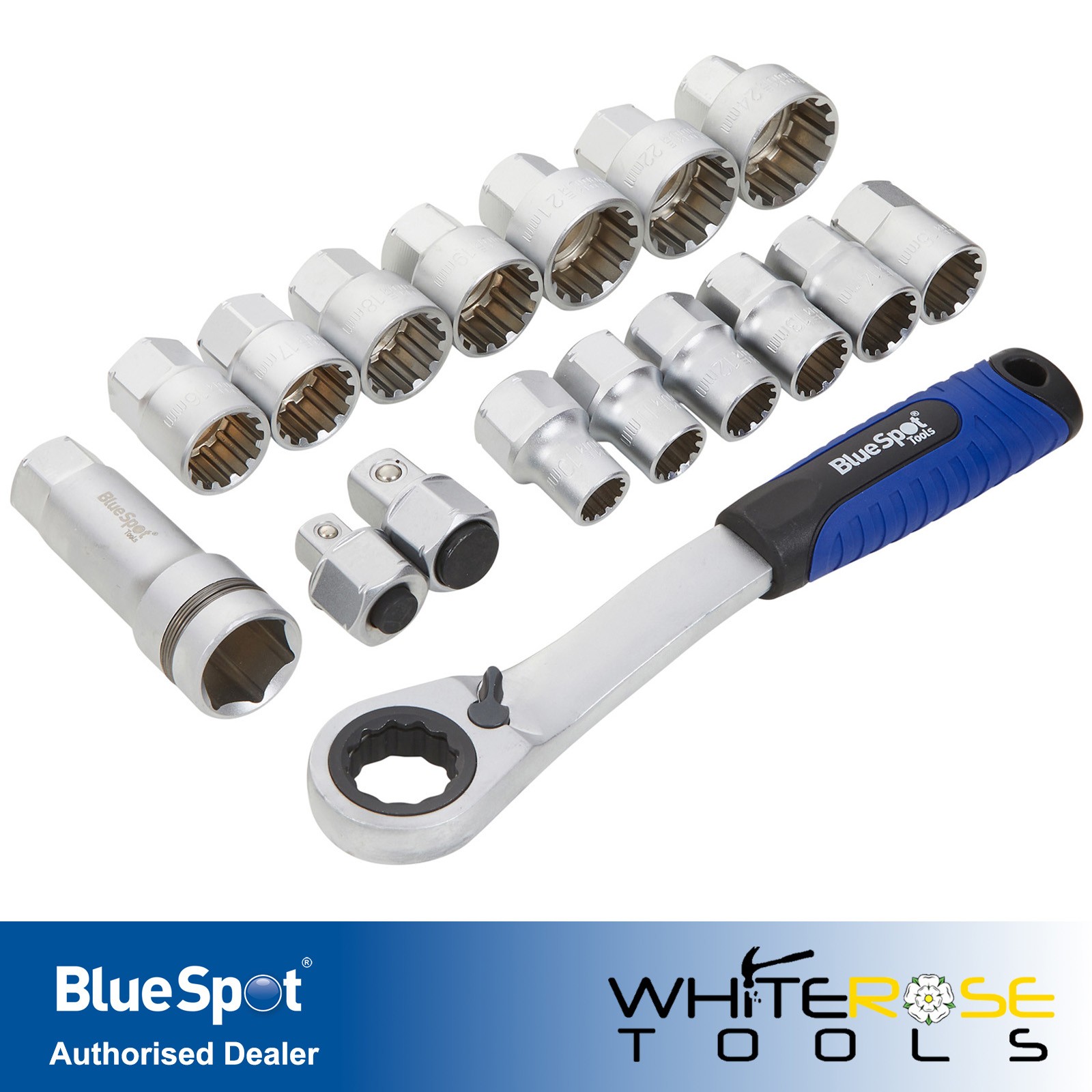 BlueSpot Go Through Multi Fit Socket Set 3/8" 1/2" Drive 10-24mm 17pc 01616