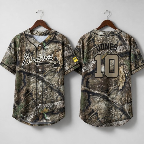 NEW!! Braves Hunting & Fishing Night Camo Jersey Reprinted All Size XS - 5XL