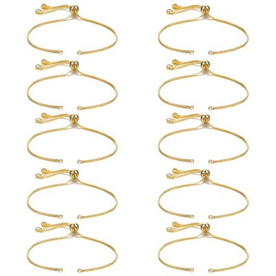 Sureio 10 Pieces Adjustable Slider Bracelet for Jewelry 20 cm/8 inches, Gold 