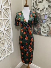 ZARA TRAFALUC medium SHORT SLEEVE V NECK VELOUR VELVET MIDI SHEATH DRESS