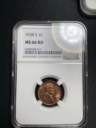 Beautiful High Grade 1938-S Lincoln Cent.  NGC GRADED MS 66 RED