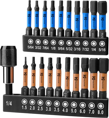 Impact Hex Head Allen Wrench Drill Bit Set 20+1 Pieces (Metric & SAE), S2 Alloy