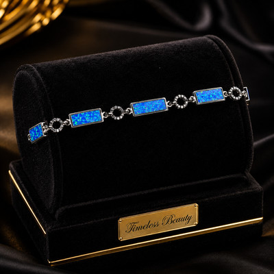 Rechteckiges blaues Opal Armband Sterlingsilber 925 gepunzt nagelneu verpackt