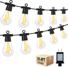 LED Outdoor String Lights with 20 Shatterproof Edison Bulbs, 39.4FT Commercial G
