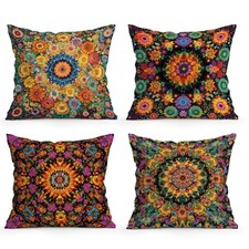Boho Mandala Throw Pillow Covers 18x18 Set of 4, Classic Mandala Bloom Pattern