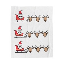 Santa Sleigh and Reindeer Velveteen Plush Blanket  Christmas Pattern