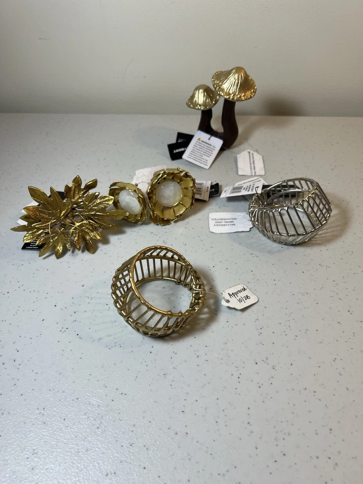 Kim Seybert Unique,Napkin Ring Holders 5 Different Ones Not A Set ,Metal &wood - Image 3 of 4