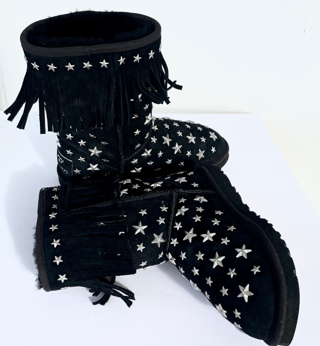 UGG AUSTRALIA JIMMY CHOO BLACK STARLIT STUDDED BOOTS LIMITED