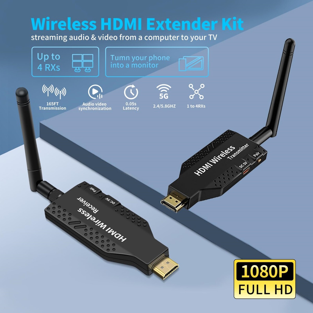 50m Wireless Video Transmitter Receiver HDMI Extender Fr Camera PC To TV  Monitor