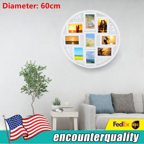 Round White Photo Frame Wall Hanging Picture Collage Frame with Leaf Decoration