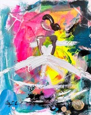 "Paris in Versace" Versace Gown French Haute Couture Oil Painting on Paper