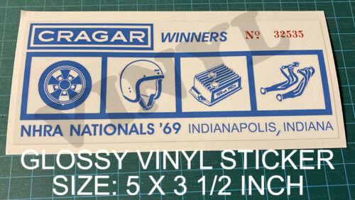 CRAGAR WINNERS NHRA NATIONALS 1969 RACING VINYL DECAL STICKER - INDIANAPOLIS - Picture 1 of 2