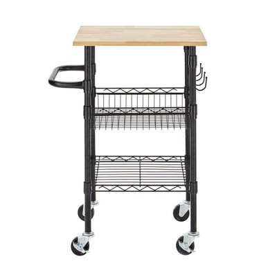 Small Kitchen Cart With Rubber Wood Top Rolling Service Trolley Organizer Table Small Kitchen Cart With Rubber Wood Top Rolling Service Trolley Organizer Table
