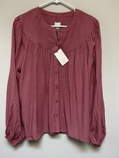 NWT A New Day Mauve Polka Dot Full Button Shirt Gathered Round Yoke Medium