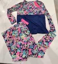 NWT Lilly Pulitzer Girl 2 Pc Set Maia Leggings Finn Top XL Seen Herd Navy 14