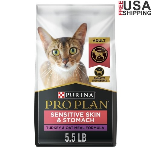 Sensitive Skin Stomach Dry Cat Food Turkey Oatmeal Kibble Probiotics 5.5lb New