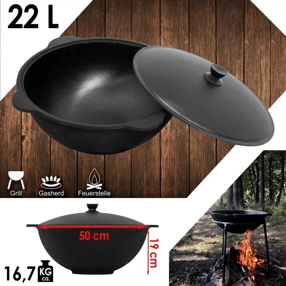 Gusseisen Kasan 22L NAMANGAN Deckel Campingtopf Kazan WOK Kessel Camping BBQ - Bild 2 von 4