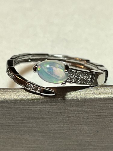 Sterling Silver Plated Natural Rainbow Opal Snake Ring