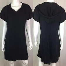 $90 J. Jill Women’s Small Navy Blue Stretch Lyocell Shift Hoodie Shirt Dress