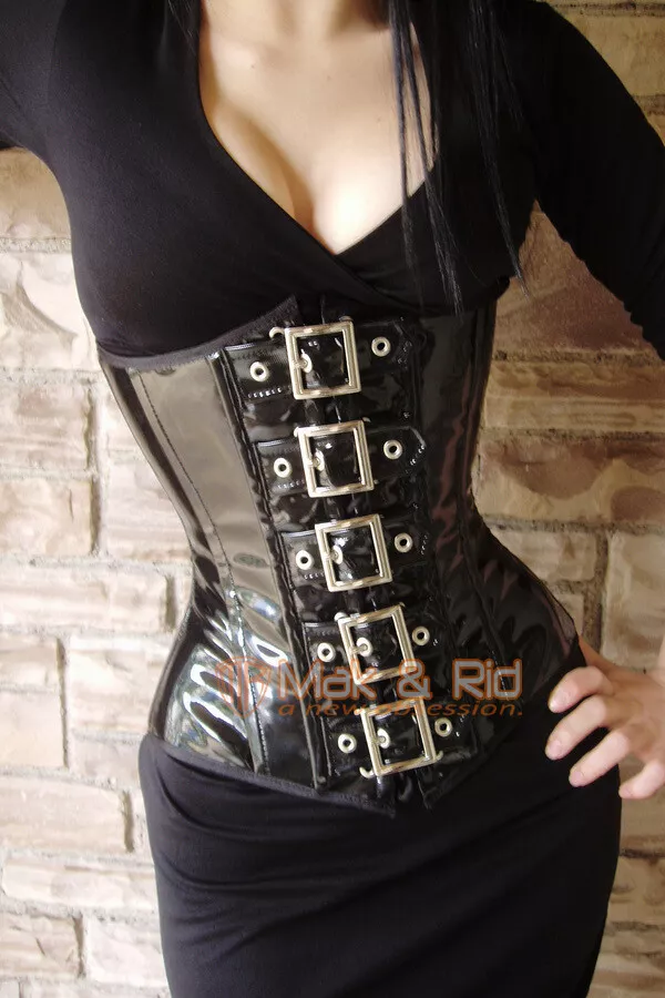 Premium Women Underbust PVC Lak Steel Boned Front Buckled Waist Trainer  Corset