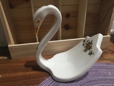 MCM '80 ceramic Swan Towel holder Bathroom Decor 9''lX7'' gold roses Sign Reibok
