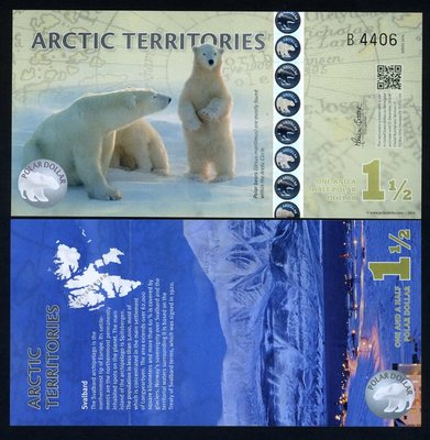 Arctic Territories, $1 1/2, 2014, Polymer, UNC Polar Bears F