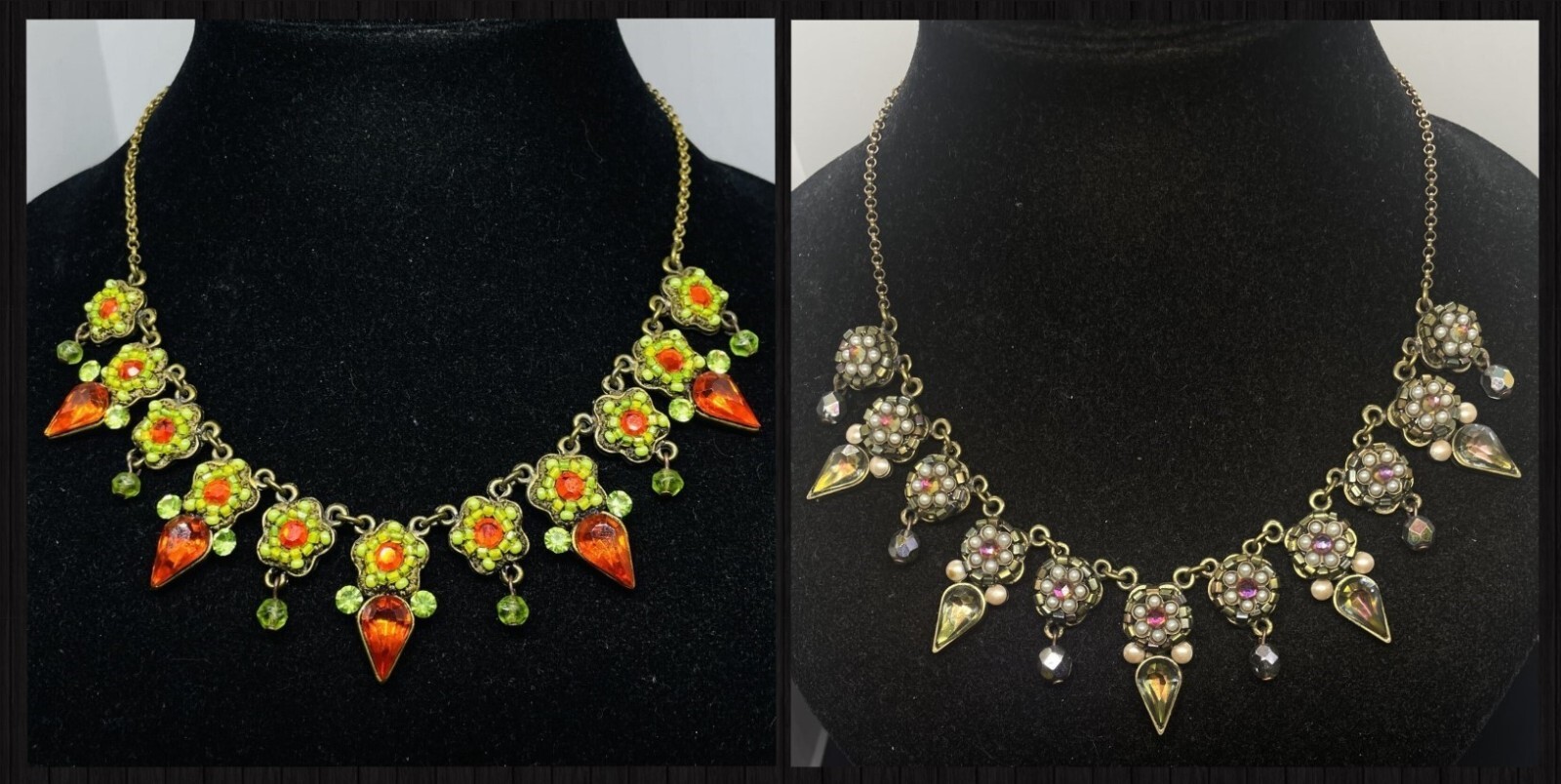Michal Negrin Vintage Floral Crystal Necklace Handmade in Israel-image