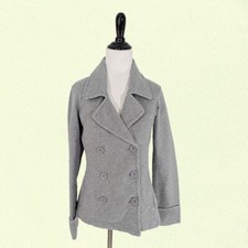 NORMA KAMALI WOMEN'S DOUBLE BREASTED GRAY COTTON BLEND PEACOAT S