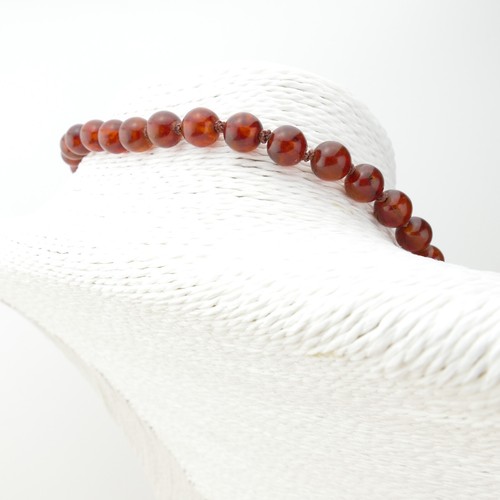 Red Amber Bead and Jet Necklace - Picture 4 of 8