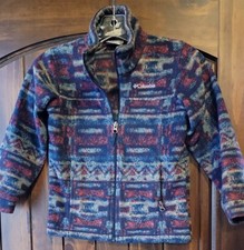 Columbia Outdoor Jacket Youth Kids XS 6 7 Fleece Aztec Western Geo Zip Blue