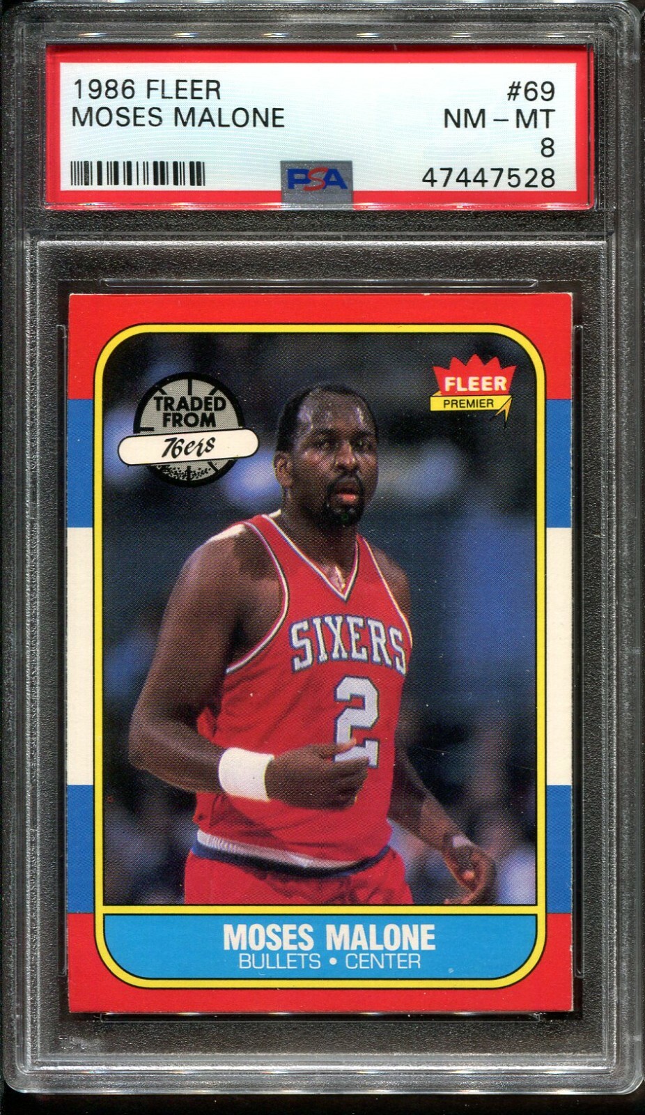 1986 Fleer Basketball #69 Moses Malone PSA 8 Philadelphia 76ers