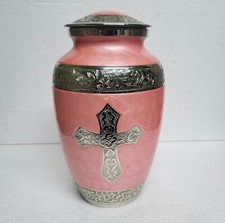 Sacred Cross Pink Urn Human Ashes Adult Cremation Urns with Velvet Bag 10"