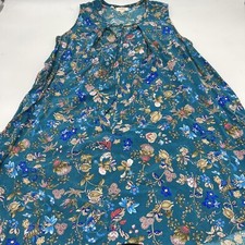 Umgee Teal Floral Sleeveless Flowy Boho Dress S