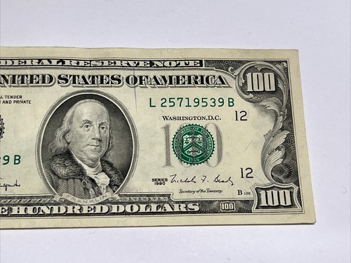 Series 1990 US One Hundred Dollar Bill Note $100 ~ San Francisco ~ L 25719539 B - Picture 3 of 4