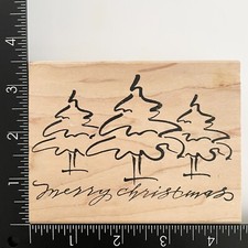 Denami Design Merry Christmas Trees Trio Wood Mounted Rubber Stamp