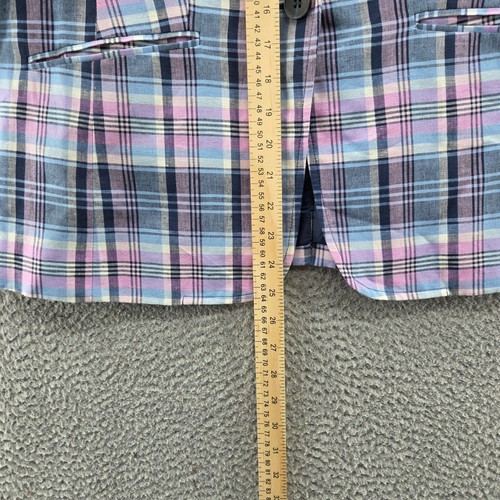 Talbots Womens Linen Blend Jacket Blazer 6 Petite Blue Pink Plaid Preppy - Picture 9 of 12